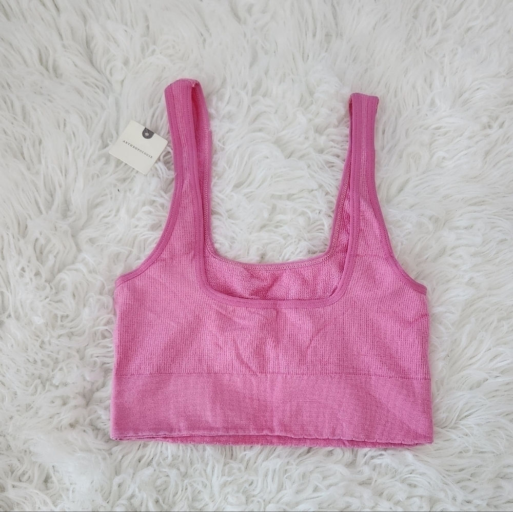 by Anthropologie Seamless Ribbed Square Neck Bralette. Pink Rose. Size xxs/xs. - Picture 2 of 5